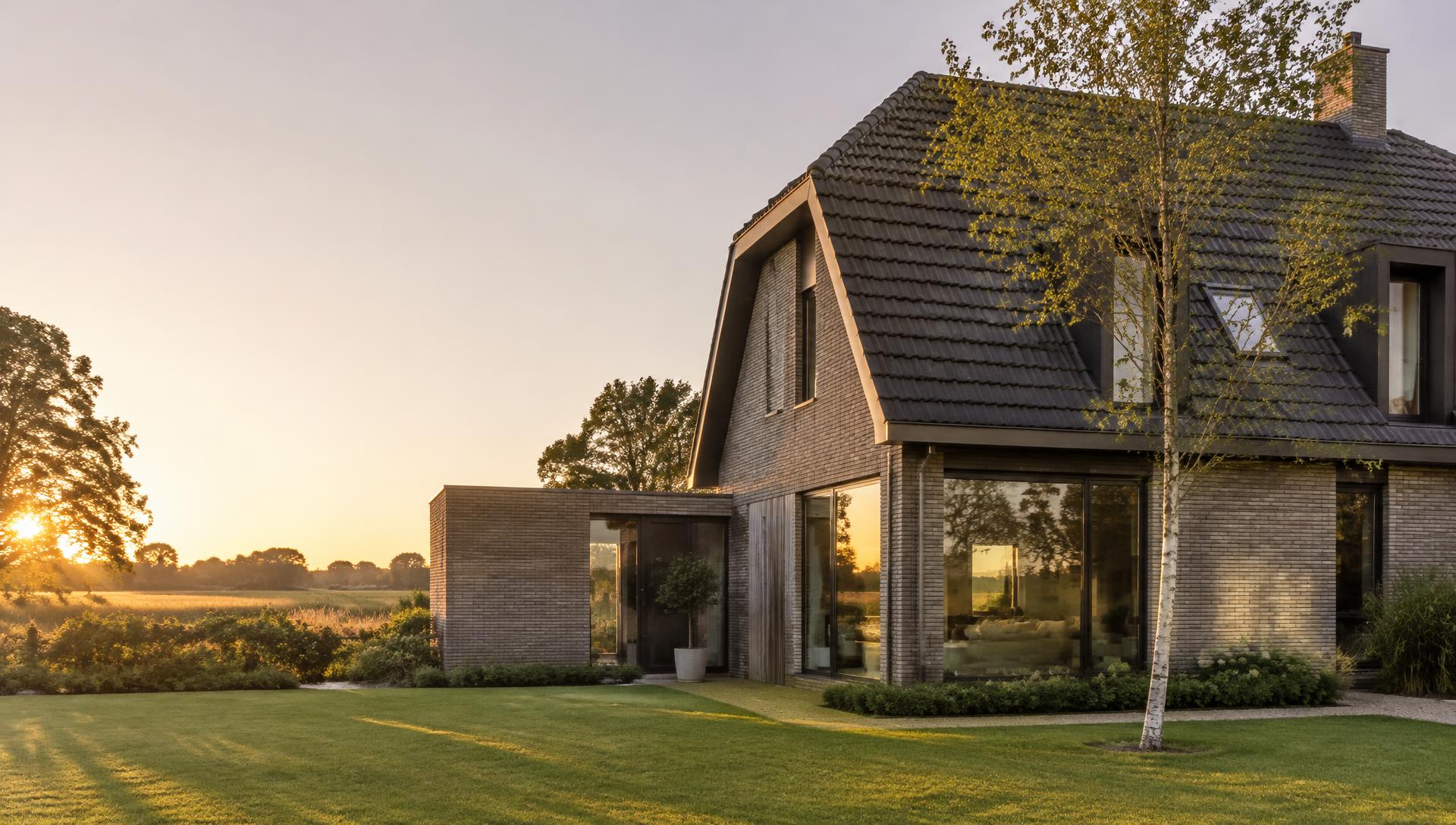 Architectuurimpressie Munselse Hoeve bij avondlicht